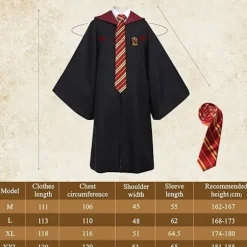 Gryffindor Troldmandskåbe: Gryffindor uniformskåbe, frakke og slips; voksen troldmandskostume; Halloween rollespil (XL)