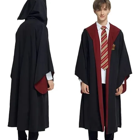 Gryffindor Troldmandskåbe Gryffindor Uniformskåbe, Frakke og Slips, Troldmandskostume til Voksne, Halloween Cosplay (XL)