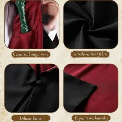 Gryffindor Troldmandsrobe Kostume med Slips til Voksne, Halloween Cosplay Outfit [JUN]