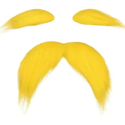 Gult Overskæg og Øjenbryn Falsk Skæg til Børn og Voksne, Rollespil Halloween Kostume Tilbehør Sjove Festartikler til Mænd og Kvinder{AZC}