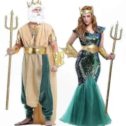 Gylden Poseidon Kostume til Mænd Kong Neptun Outfit til Halloween Udklædning Men XL