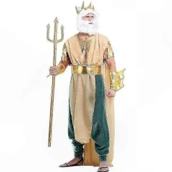 Gylden Poseidon Kostume til Mænd Kong Neptun Outfit til Halloween Udklædning Men XL
