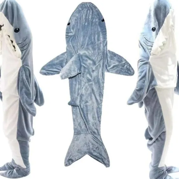 Haj Tæppe, Haj Tæppe Hoodie Onesie, Haj Pyjamas Blå S Blue S