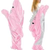 Hajdragt til voksne - Bærbar hajdragt Superblød hyggelig flannelhættetrøje - Haj Onesie Dragt Hajdragt Hættetrøje - Pink/blå_MGF