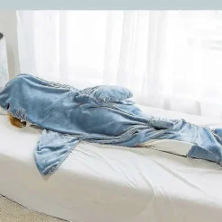 Hajdragt til voksne - Bærbar hajdragt Superblød hyggelig flannelhættetrøje - Haj Onesie Dragt Hajdragt Hættetrøje - Pink/blå_MGF