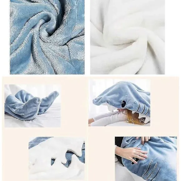 Hajdragt til voksne - Bærbar hajdragt Superblød hyggelig flannelhættetrøje - Haj Onesie Dragt Hajdragt Hættetrøje - Pink/blå_MGF