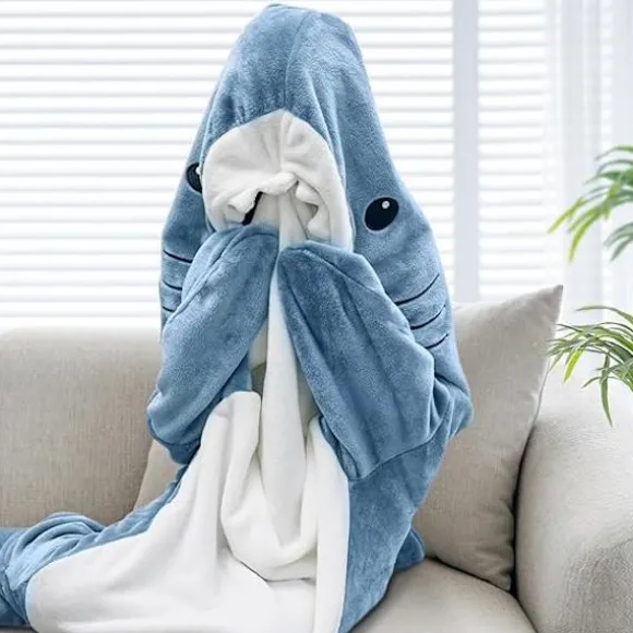 Hajfilt-hoodie til voksne og børn, hyggelig flanel haj kostume haj sovepose *H blå blue M