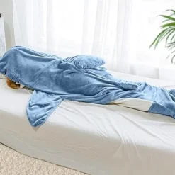 Haj-filt-hættetrøje Onesie kompatibilitet med voksne og børn, hyggelig flanel hajdragt havesovepose *H