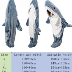 Haj-Filthættetrøje Onesie til Voksne og Børn, Cozy Flanel Hajdragt Hajsovepose L (Passer til 143cm-153cm)