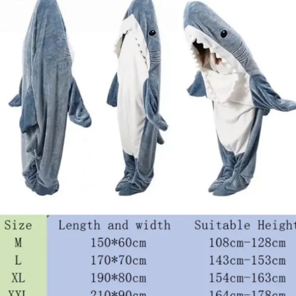 Haj-Filthættetrøje Onesie til Voksne og Børn, Cozy Flanel Hajdragt Hajsovepose L (Passer til 143cm-153cm)