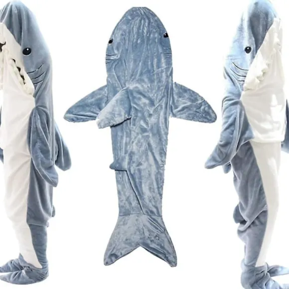 Hajformet fleecetrøje Haj Fleece Superblød Hyggelig Flanelltrøje Haj Sovepose Haj Onesie Fleece Hajhale Bærbar Fleece Fleece Sha M