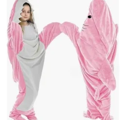 Hajformet sovepose tæppe tegneserie dyre jumpsuit flannel herre- og dame hjemmetøj hajpajamas Lys pink haj