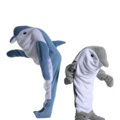 Hajformet sovepose-tæppe tegneserie dyre jumpsuit flanel mænds og kvinders hjemmetøj haj pyjamas Lys lyserød haj Light pink shark 170