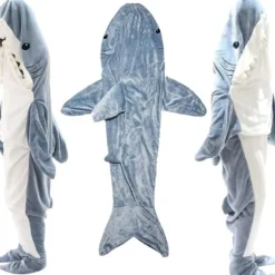 Hajformet sovepose-tæppe tegneserie dyre jumpsuit flanel mænds og kvinders hjemmetøj haj pyjamas Lys lyserød haj Light pink shark 170