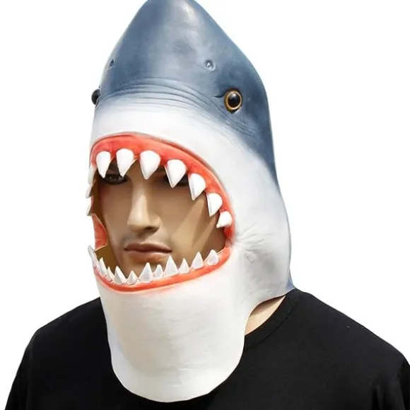 Hajmask Latex Realistisk Havsdjur Helhuvudsmask för Halloween Kostymfest Karneval Cosplay, Blå