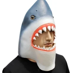 Hajmask Latex Realistisk Havsdjur Helhuvudsmask för Halloween Kostymfest Karneval Cosplay, Blå