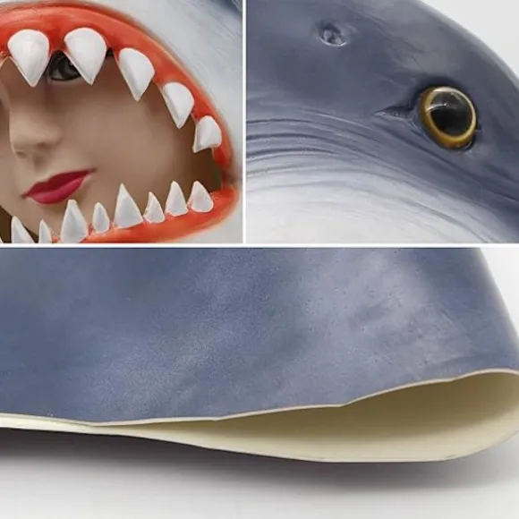 Hajmask Latex Realistisk Havsdjur Helhuvudsmask för Halloween Kostymfest Karneval Cosplay, Blå
