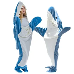 Hajtæppe Hoodie Voksen - Haj Onesie Voksen Bærbar Tæppe - Haj Tæppe Super Blødt Hyggeligt Flannel Hoodie Haj Sovepose .i blue 190cm