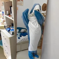 Hajtæppe Hoodie Voksen - Haj Onesie Voksen Bærbar Tæppe - Haj Tæppe Super Blødt Hyggeligt Flannel Hoodie Haj Sovepose .i blue 190cm