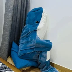 Hajtæppe Hoodie Voksen - Haj Onesie Voksen Bærbar Tæppe - Haj Tæppe Super Blødt Hyggeligt Flannel Hoodie Haj Sovepose .i blue 190cm