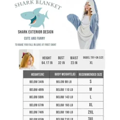 Haj-tæppe til voksne og børn - Bærbar hajtæppe-hættetrøje, tegneserie-dyr heldragt-tæppe, sød sjov blå hajflannel-hættetrøje til pigers interesse 75in-xl | Fyndiq