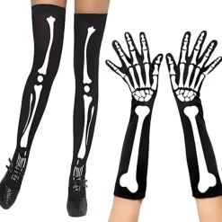 Halloween - Lange handsker og sokker med skelet motiv