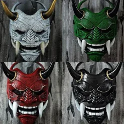 Halloween Akabane Mask Hovedbeklædning Samurai Noh Kabuki Prajna Devil Cosplay Mask Green
