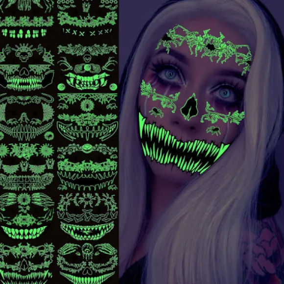 Halloween Ansigtsklistermærker Midlertidige Glow Ansigtsklistermærker Vand Transf