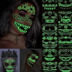 Halloween Ansigtsklistermærker Midlertidige Glow Ansigtsklistermærker Vand Transf