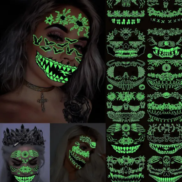 Halloween Ansigtsklistermærker Midlertidige Glow Ansigtsklistermærker Vand Transf