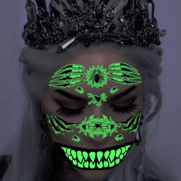 Halloween Ansigtsklistermærker Midlertidige Glow Ansigtsklistermærker Vand Transf