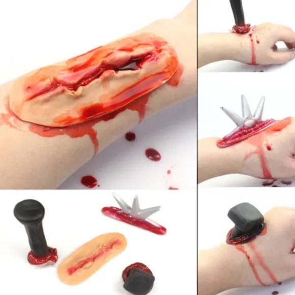 Halloween Blodige Ar Patch Sæt Zombie-tema Fest Fotorekvisitter Dekormateriale til Halloween Piger Drenge Makeup Party Hidden wound - A