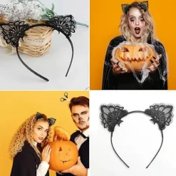 Halloween Blonde Katteøre Hårbånd, Damestil - Sort Katteøre Hårbånd, velegnet til kostumefester...