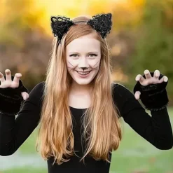 Halloween Blonde Katteøre Hårbånd, Damestil - Sort Katteøre Hårbånd, velegnet til kostumefester...