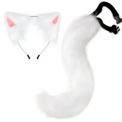 Halloween COS Simulation Fox Plys Hale Beklædningstilbehør Dyrehale Kat Hovedbøjle Hårsløjfe Hovedbeklædning - Perfekt White