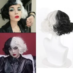 Halloween Cosplay Cruella De Vil Kuila Halv Sort Halv Et Hundrede Små Korte Krøllede Cos Parykhætter til Fremstilling af Parykker Danganronpa C,CJY C en-US | Fyndiq