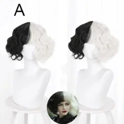 Halloween Cosplay Cruella De Vil Kuila Halv Sort Halv Et Hundrede Små Korte Krøllede Cos Parykhætter til Fremstilling af Parykker Danganronpa B,CJY B en-US | Fyndiq