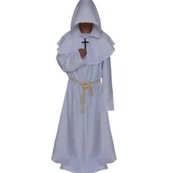 Halloween Cosplay Gotisk Kjole Kappa Kappe Middelalderlig Præstedragt white
