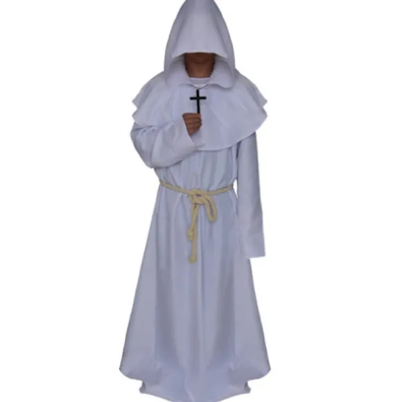 Halloween Cosplay Gotisk Kjole Kappa Kappe Middelalderlig Præstedragt white