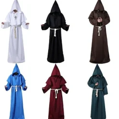 Halloween Cosplay Kostume Gammelt Kostume Middelalderlig Munk Kåbe Munk Kostume Troldmand Kostume Præst Cos Kostume FPDM black XXL