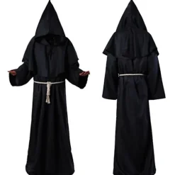 Halloween Cosplay Kostume Gammelt Kostume Middelalderlig Munk Kåbe Munk Kostume Troldmand Kostume Præst Cos Kostume FPDM black XXL