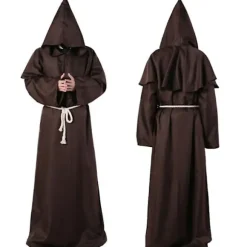 Halloween Cosplay Kostume Gammelt Kostume Middelalderlig Munk Kåbe Munk Kostume Troldmand Kostume Præst Cos Kostume FPDM black XXL