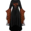 Halloween Cosplay Kostume Gotisk Vintage Kjole Spøgelse Græskar Trykte Kjoler Middelalderlig Spøgelsesbrud Vampire Tøj Kvinder(L C)