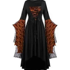 Halloween Cosplay Kostume Gotisk Vintage Kjole Spøgelse Græskar Trykte Kjoler Middelalderlig Spøgelsesbrud Vampire Tøj Kvinder(L C)
