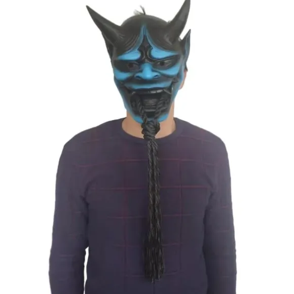 Halloween cosplay maske anime spøgelse dæmon maske skræk hætte Halloween cosplay rekvisit Blå