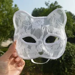 Halloween Cosplay Rævemaske Blonder Sexet Øjenmaske Animal Mask Half White
