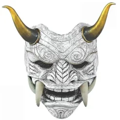 Halloween Cosplay Samurai Oni Maske Latex Hovedbeklædning Maskerade Maske Grå