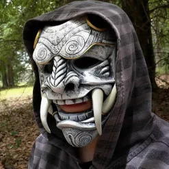Halloween Cosplay Samurai Oni Maske Latex Hovedbeklædning Maskerade Maske Grå