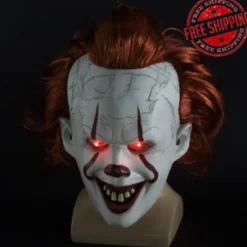 Halloween Cosplay Stephen Kings It Pennywise Klovn Maske Kostume Maske uden LED En størrelse Maske med LED Maske med LED Men S