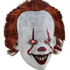 Halloween Cosplay Stephen King's It Pennywise Klovnemaske Kostume Mask with LED One size